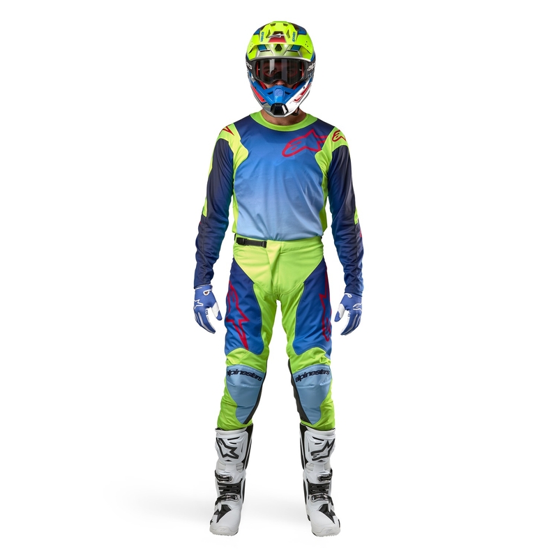 Alpinestars Racer Hoen fluo keltainen-sininen-punainen motocross paita