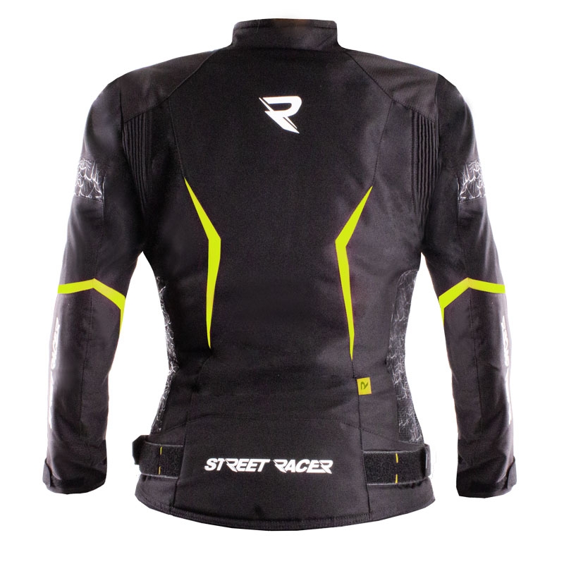 Naisten moottoripyörä takki Street Racer Rose Musta-Fluo Keltainen