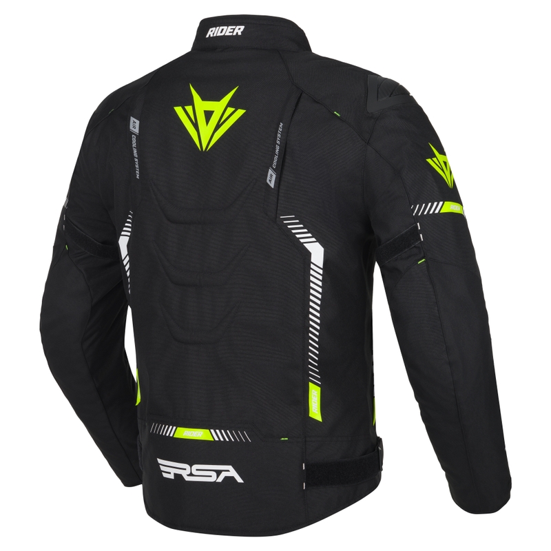 Moottoripyörätakki RSA Rider musta-valkoinen-fluo keltainen