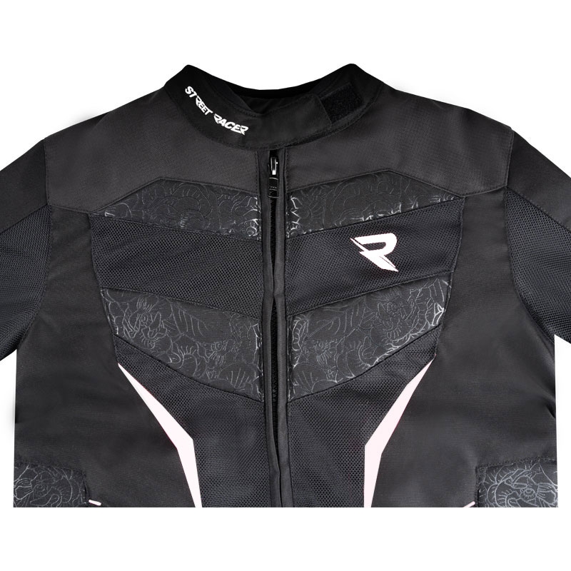 Naisten Street Racer Rose Air Musta ja valkoinen moottoripyörä takki