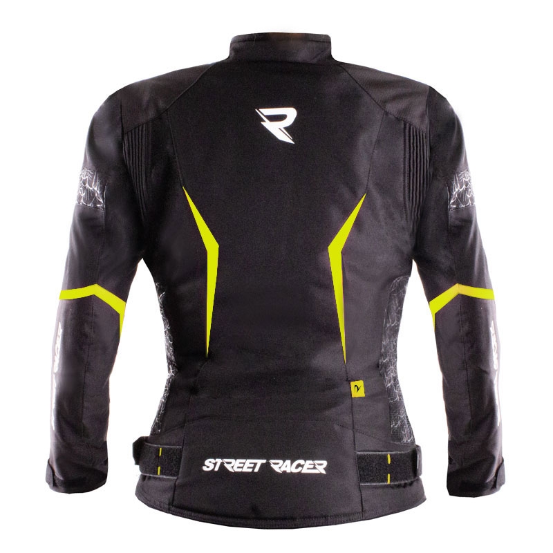 Naisten moottoripyörä takki Street Racer Rose Air musta-fluo keltainen
