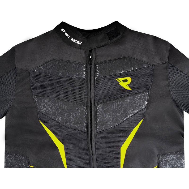 Naisten moottoripyörä takki Street Racer Rose Air musta-fluo keltainen