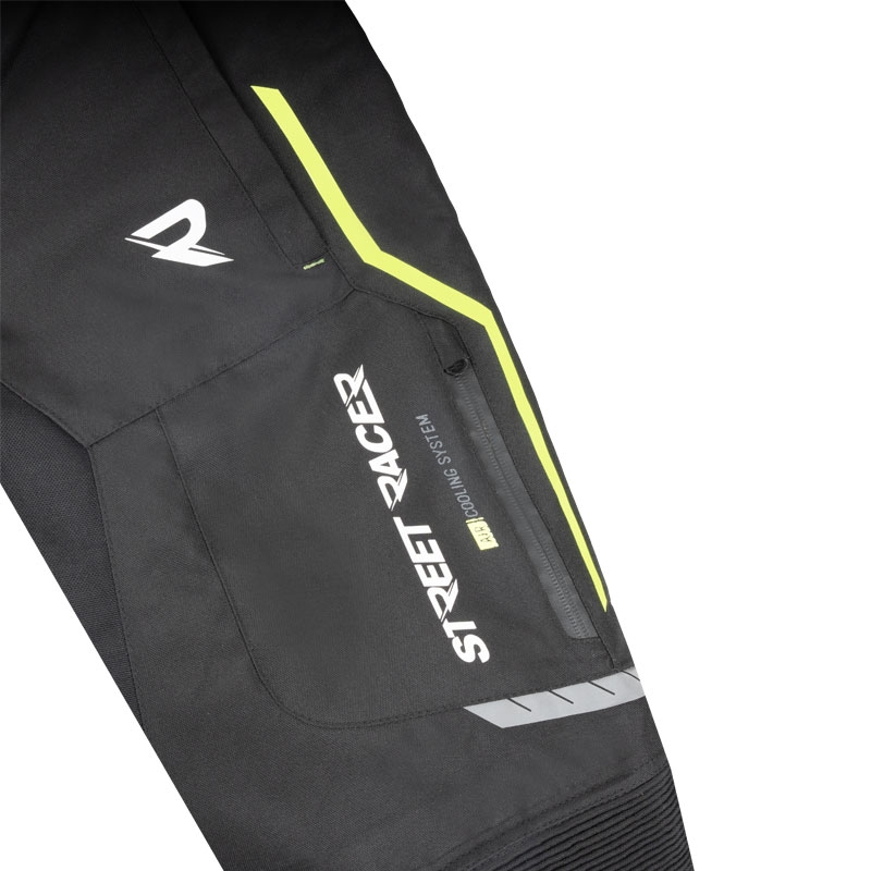 Street Racer Flex moottoripyöräilyhousut musta-fluo keltainen