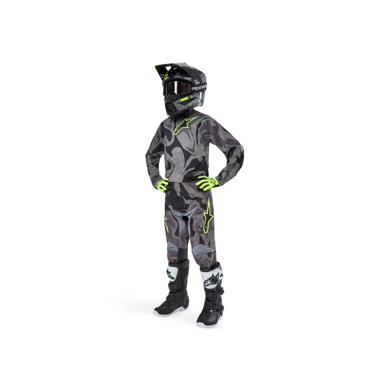 Dětské motokrosové kalhoty Alpinestars Racer Tactical 2024 šedá camo-fluo žluto-černé