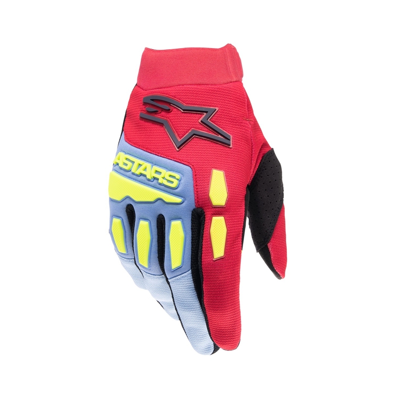 Alpinestars Full Bore 2024 lasten motocross-hanskat vaaleansininen-punainen-fluokokeltainen-musta