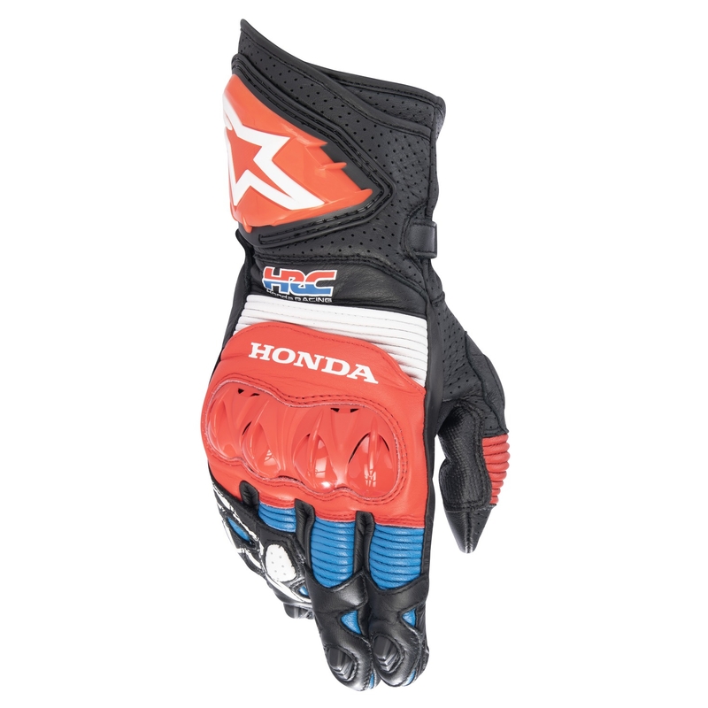 Moottoripyöräilyhanskat Alpinestars GP PRO R 3 Honda musta-punainen-vaaleanpunainen-sininen-valkoiset