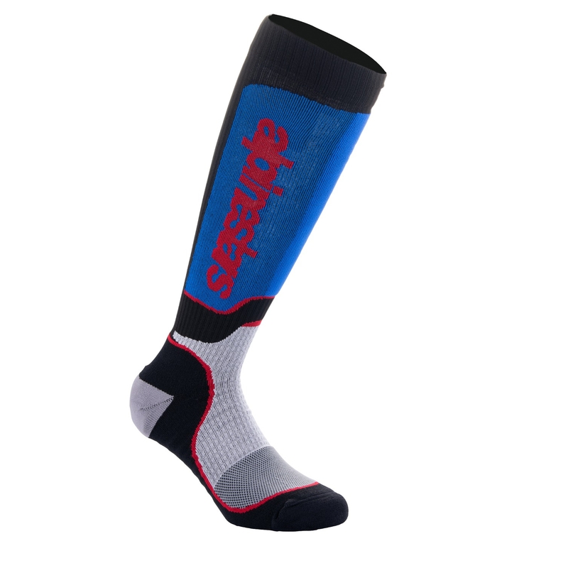 Alpinestars MX Plus musta-punainen-sininen-harmaa sukat.