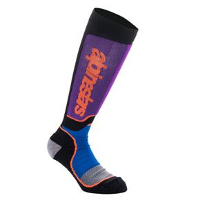 Alpinestars MX Plus musta-oranssi-violetti-siniharmaa sukat.