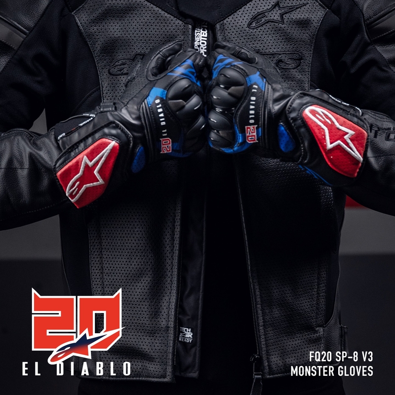 Alpinestars SP-8 3 Monster FQ20 Musta-punainen-sininen-valkoinen Moottoripyöräilykäsineet