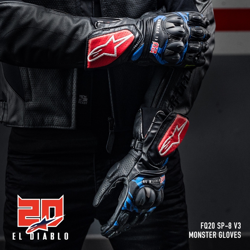 Alpinestars SP-8 3 Monster FQ20 Musta-punainen-sininen-valkoinen Moottoripyöräilykäsineet