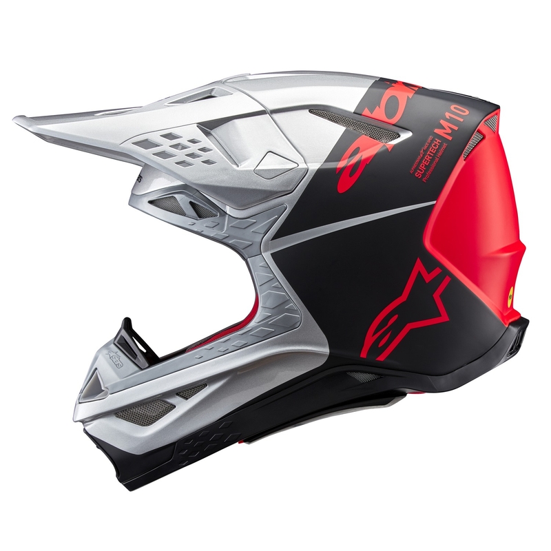 Alpinestars Supertech S-M10 Flood motocross kypärä matta hopea-musta-oranssi fluo