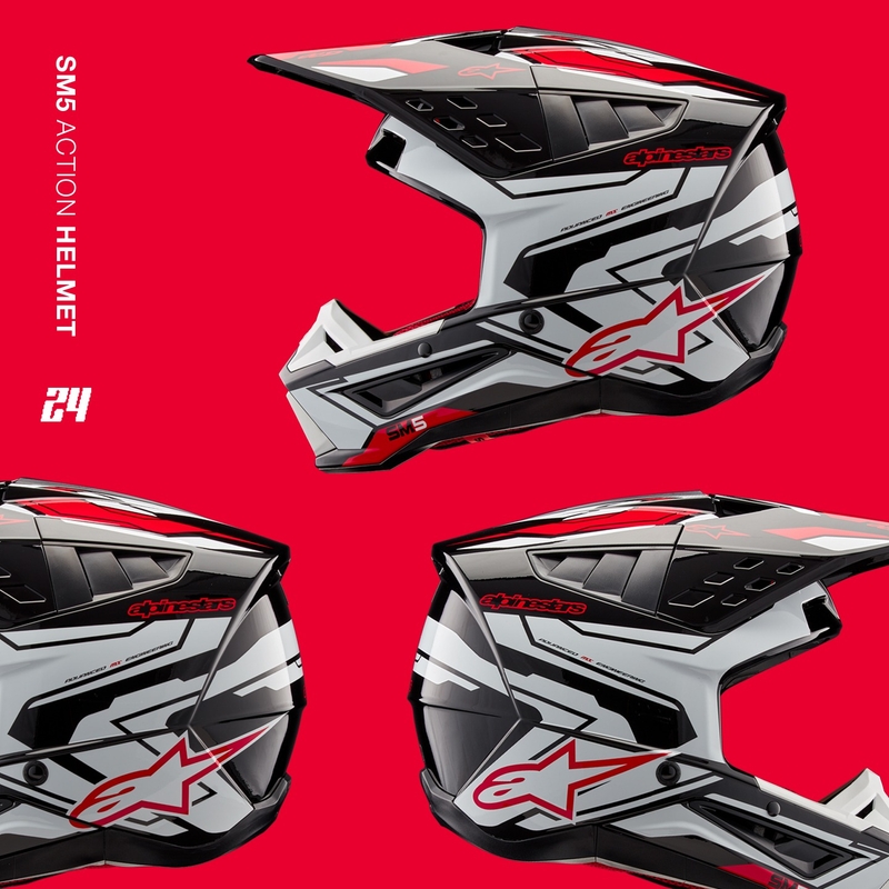 Alpinestars S-M5 Action 2 Musta-valkoinen-fluo-punainen motocross kypärä