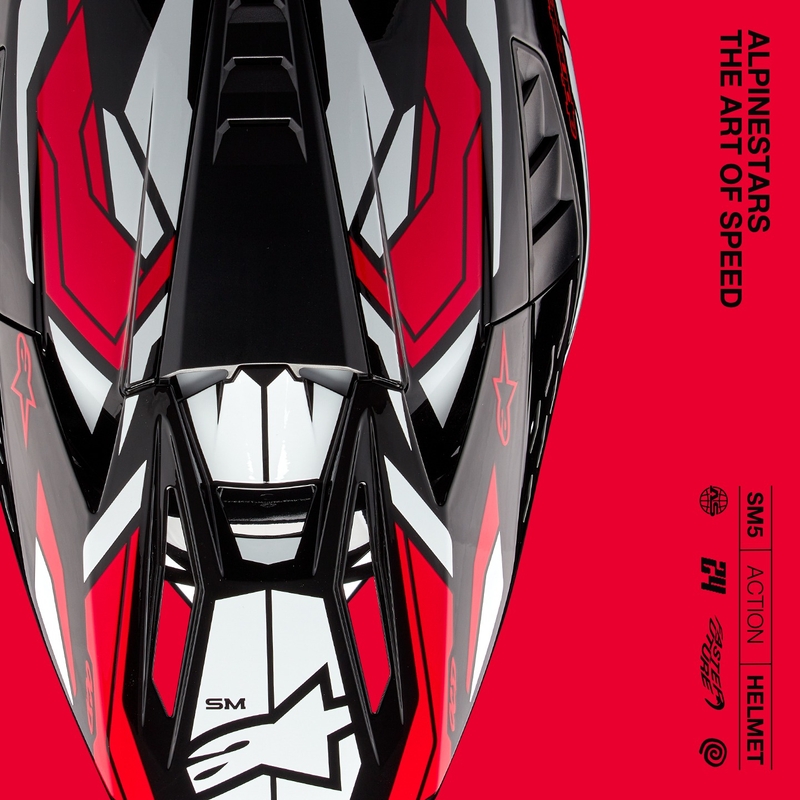 Alpinestars S-M5 Action 2 Musta-valkoinen-fluo-punainen motocross kypärä