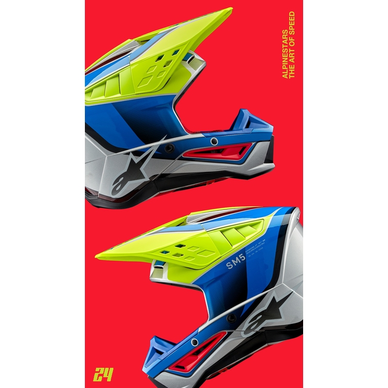 Alpinestars S-M5 Sail fluo-kelta-sininen-hopea motocross-kypärä