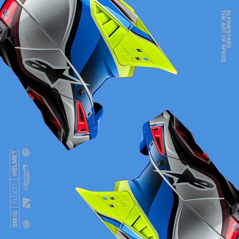 Alpinestars S-M5 Sail fluo-kelta-sininen-hopea motocross-kypärä