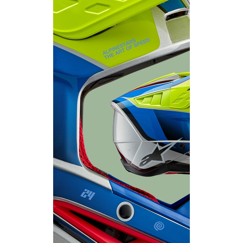 Alpinestars S-M5 Sail fluo-kelta-sininen-hopea motocross-kypärä