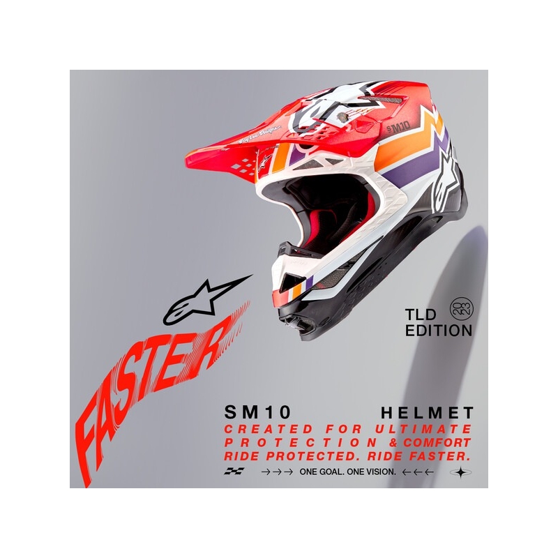 Motokrosová helma Alpinestars Supertech S-M10 Edice Troy Lee Designs oranžovo-žluto-fialovo-bílo černá