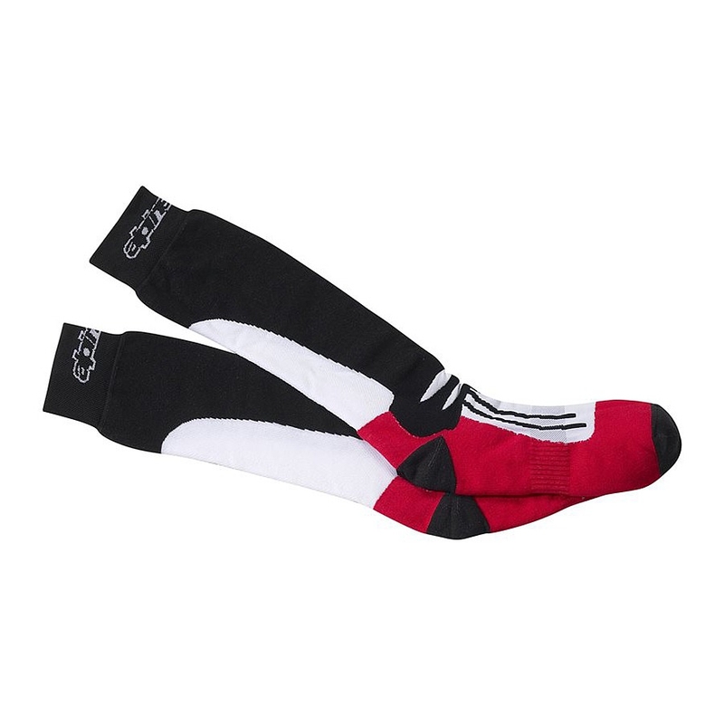 Alpinestars Racing Road CoolMax® mustat, valkoiset ja punaiset sukat.