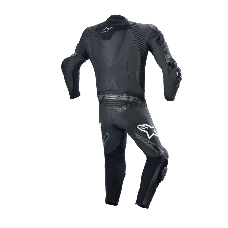Alpinestars Missile 2 Ward musta ja harmaa nahkainen moottoripyöräilyhaalari.