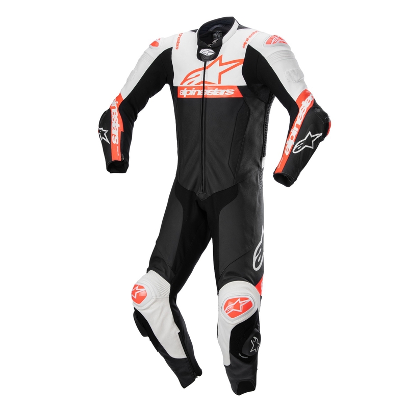 Alpinestars Missile 2 Ward Musta-valkoinen-fluo-punainen nahkainen moottoripyöräilyhaalari
