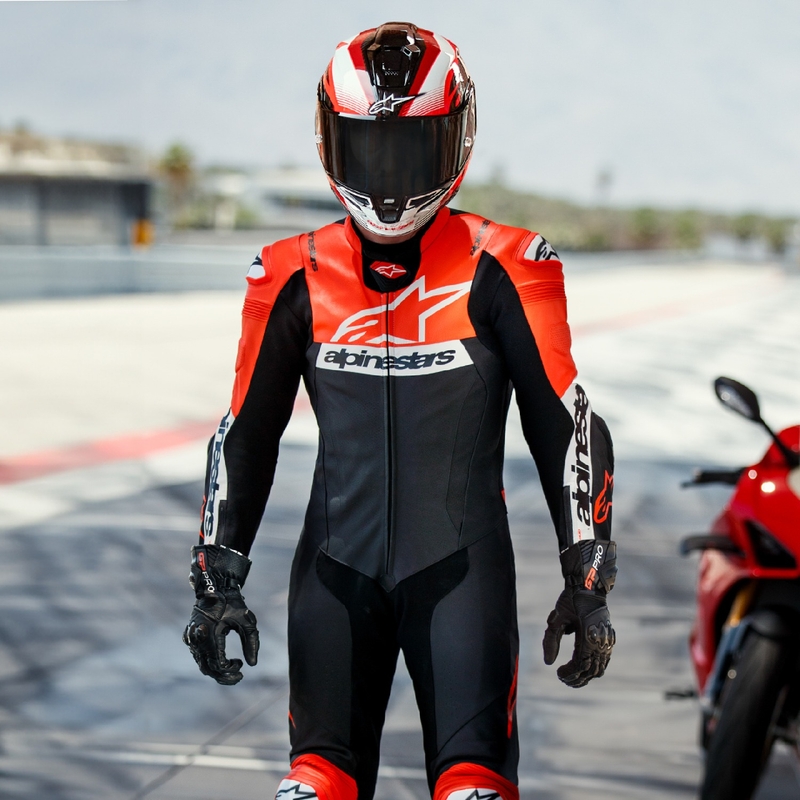 Alpinestars Missile 2 Ward Musta-Fluo Punainen-Valkoinen Nahkainen Moottoripyöräilyhaalari