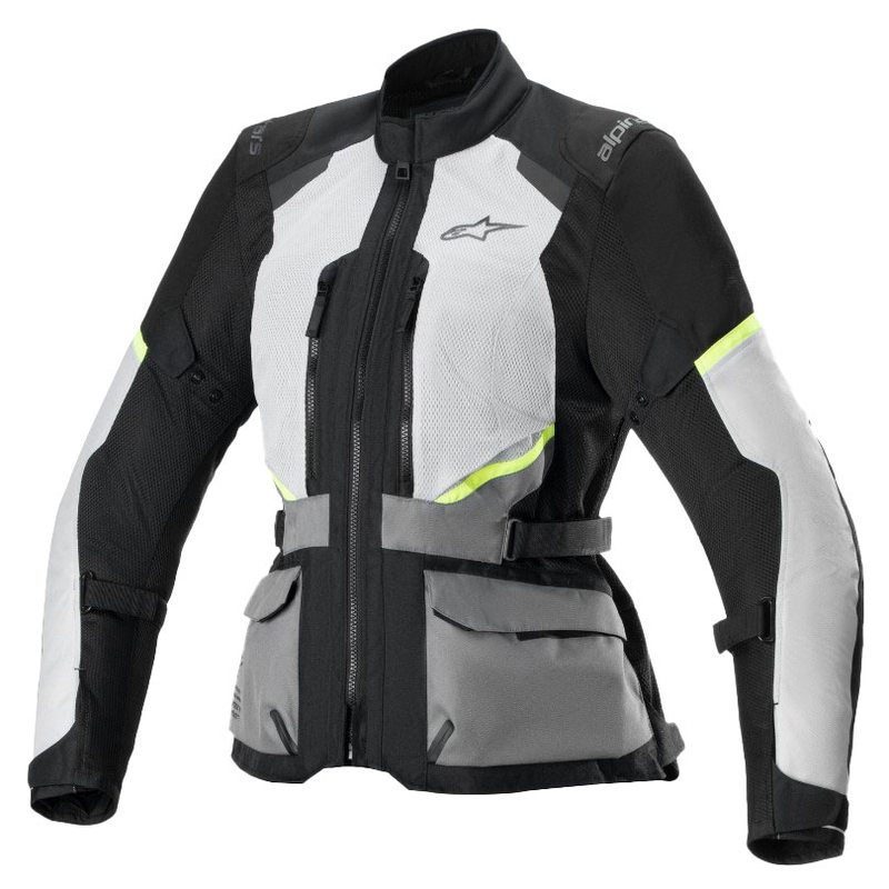 Alpinestars Naisten Stella Andes Air Drystar Vaaleanharmaa-tummanharmaa-musta-fluokeltainen moottoripyöräily takki