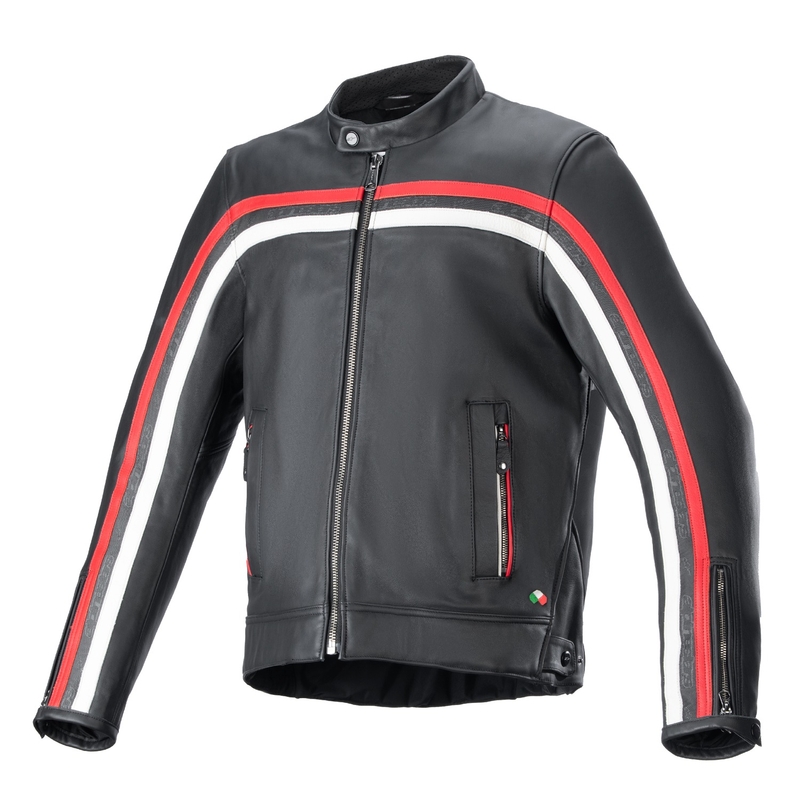 Alpinestars Dyno Musta-Punainen-Beige Nahka Moottoripyöräily takki