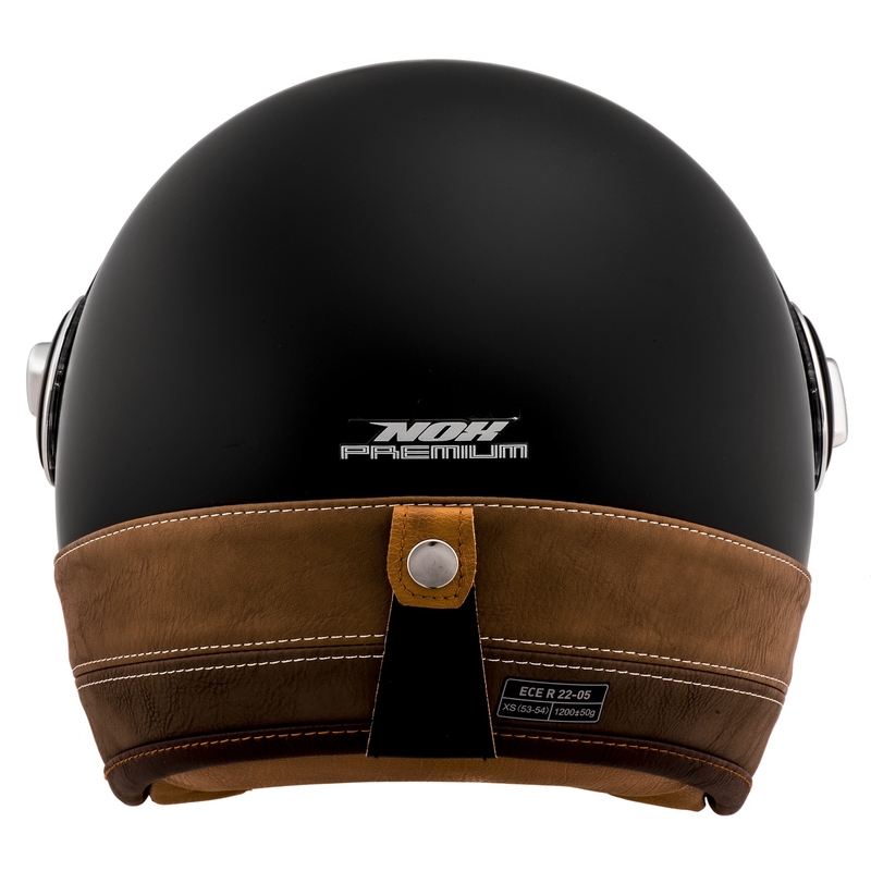 Avoin moottoripyöräilykypärä NOX PREMIUM Heritage mattamusta ruskealla nahalla