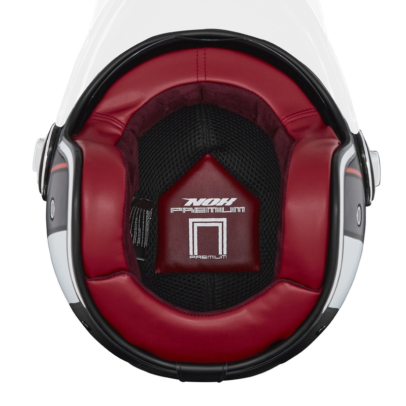 Avoin moottoripyöräilykypärä NOX PREMIUM Heritage mattamusta-puna-valkoinen