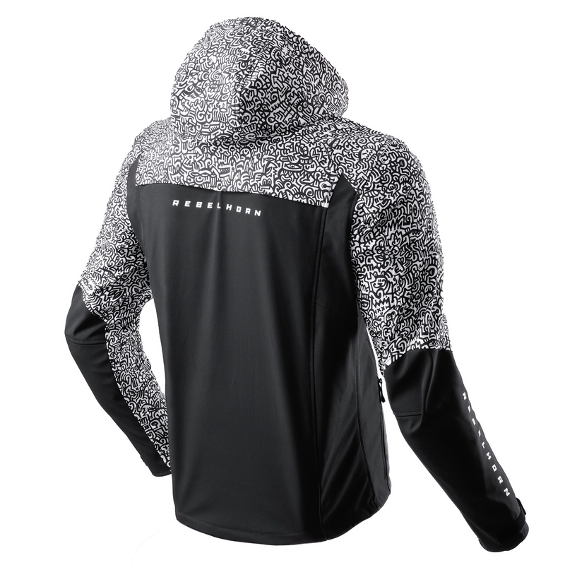 Softshell Moottoripyöräily takki Rebelhorn Slash Noriaki musta ja valkoinen
