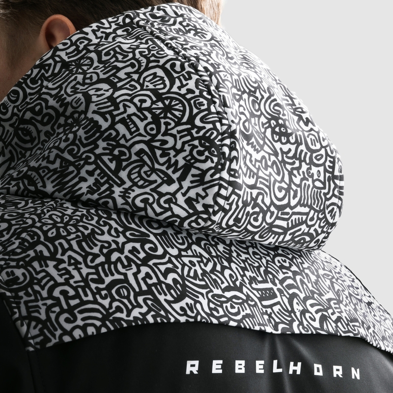Softshell Moottoripyöräily takki Rebelhorn Slash Noriaki musta ja valkoinen