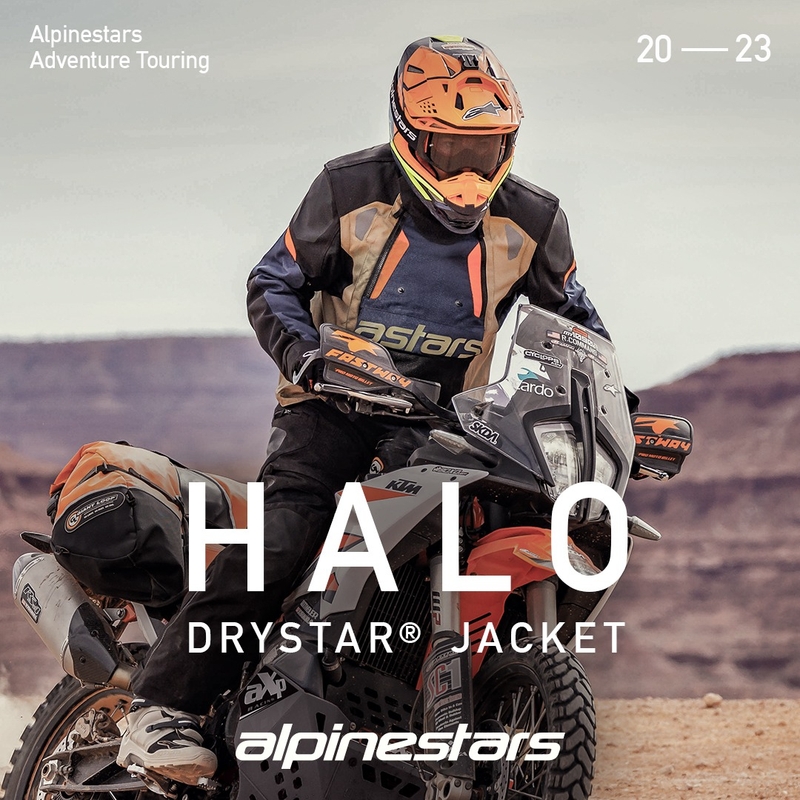 Alpinestars Halo Drystar tummansininen-haki-oranssi-musta moottoripyöräily takki