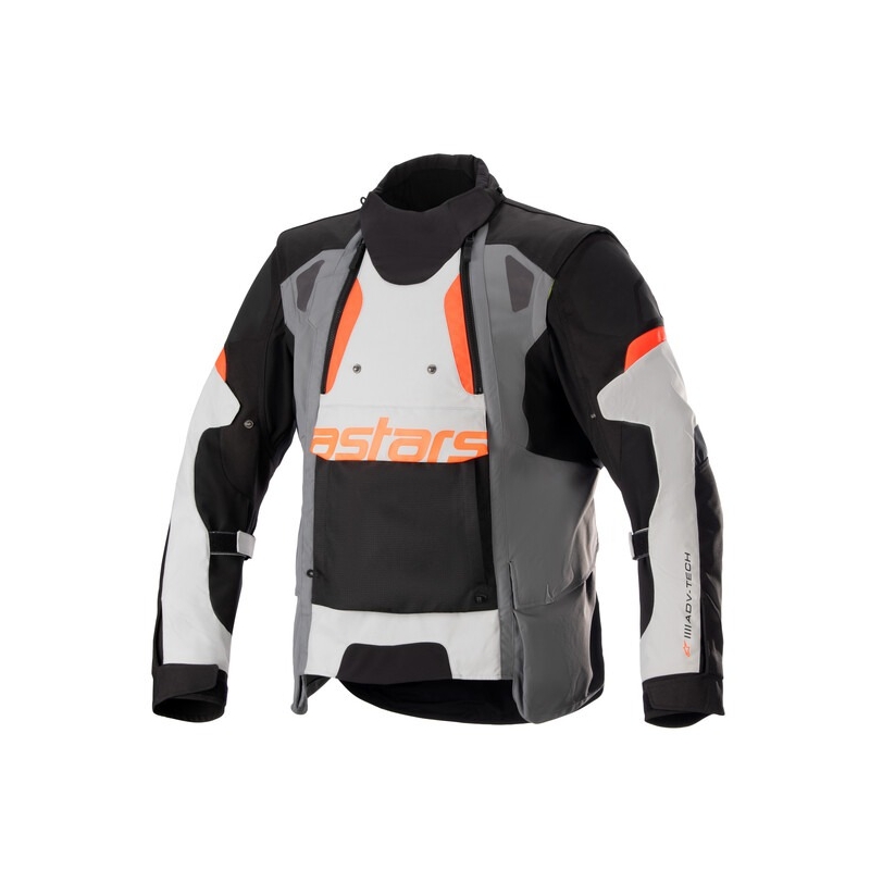 Alpinestars Halo Drystar vaaleanharmaa-tummanharmaa-musta-fluo-punainen moottoripyörätakki