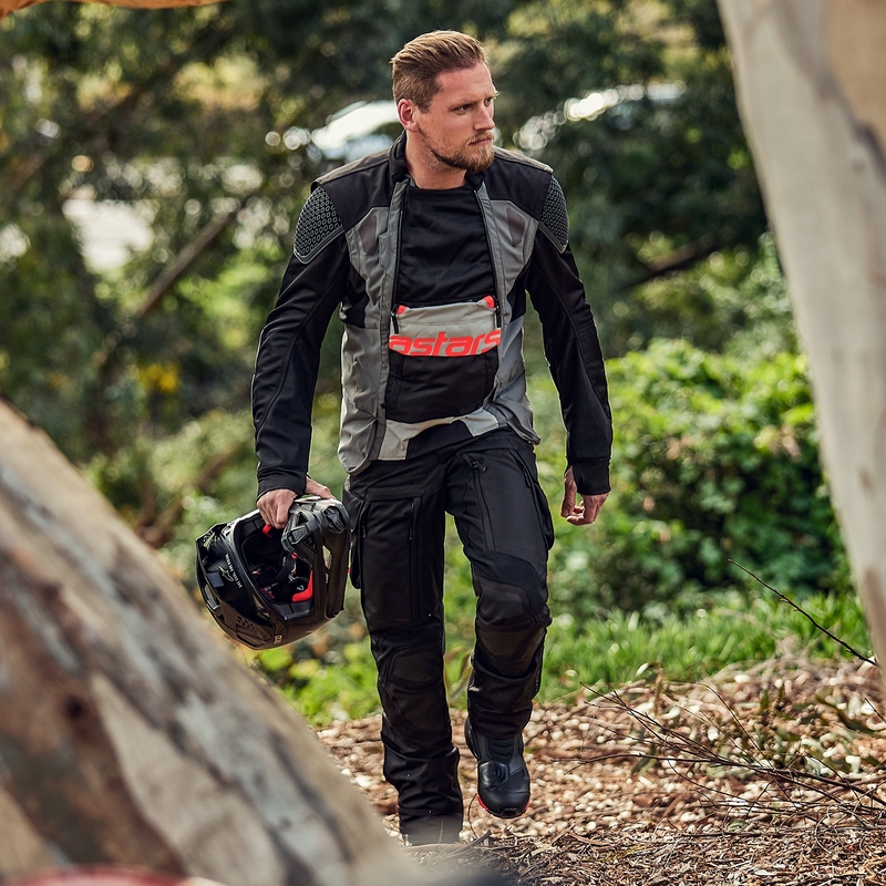 Alpinestars Halo Drystar vaaleanharmaa-tummanharmaa-musta-fluo-punainen moottoripyörätakki