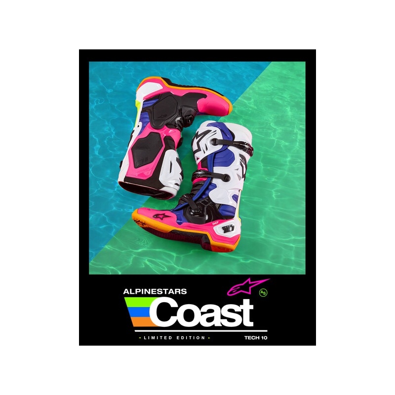 Alpinestars Tech 10 Limited Edition Coast White-Dark Blue-Pink-Fluo Yellow-Orange-Black Moottoripyöräilykengät