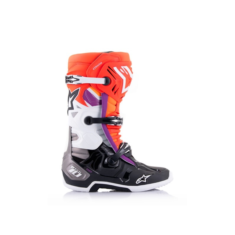 Alpinestars Tech 10 oranssi-keltainen-violetti-valko-musta moottoripyöräsaappaat