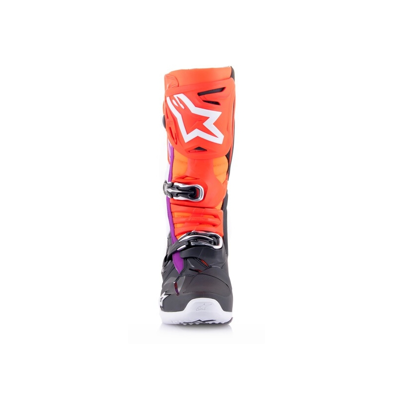 Alpinestars Tech 10 oranssi-keltainen-violetti-valko-musta moottoripyöräsaappaat
