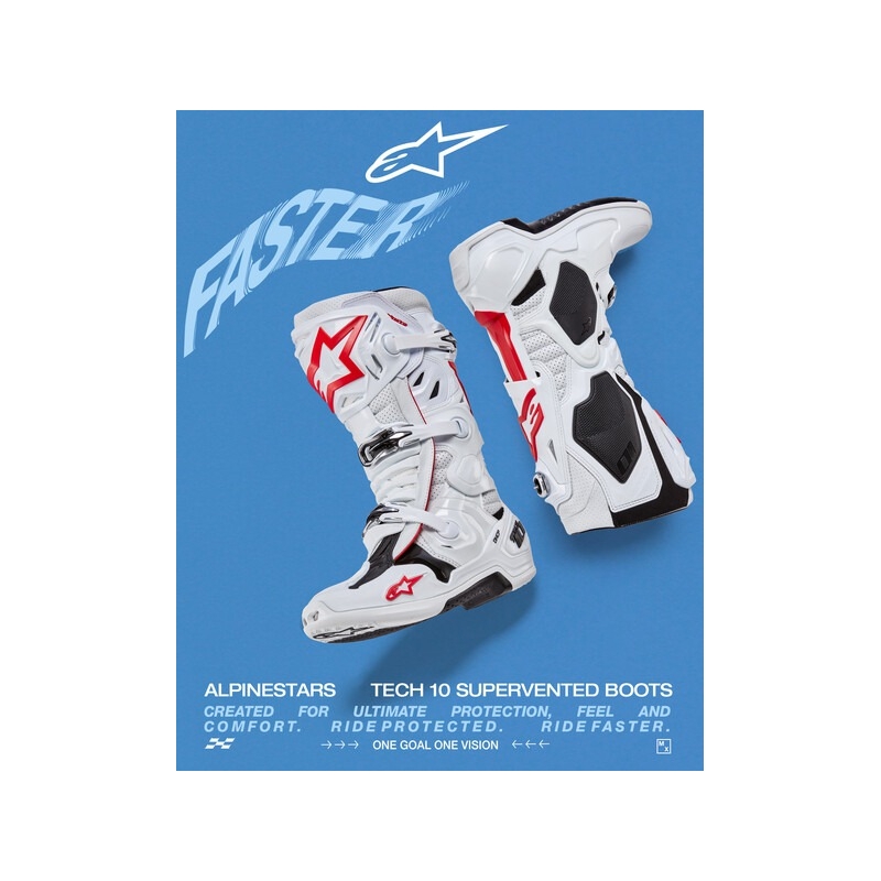 Alpinestars Tech 10 Supervented Moottoripyöräsaappaat Rei'itetty Valkoinen, Punainen ja Musta