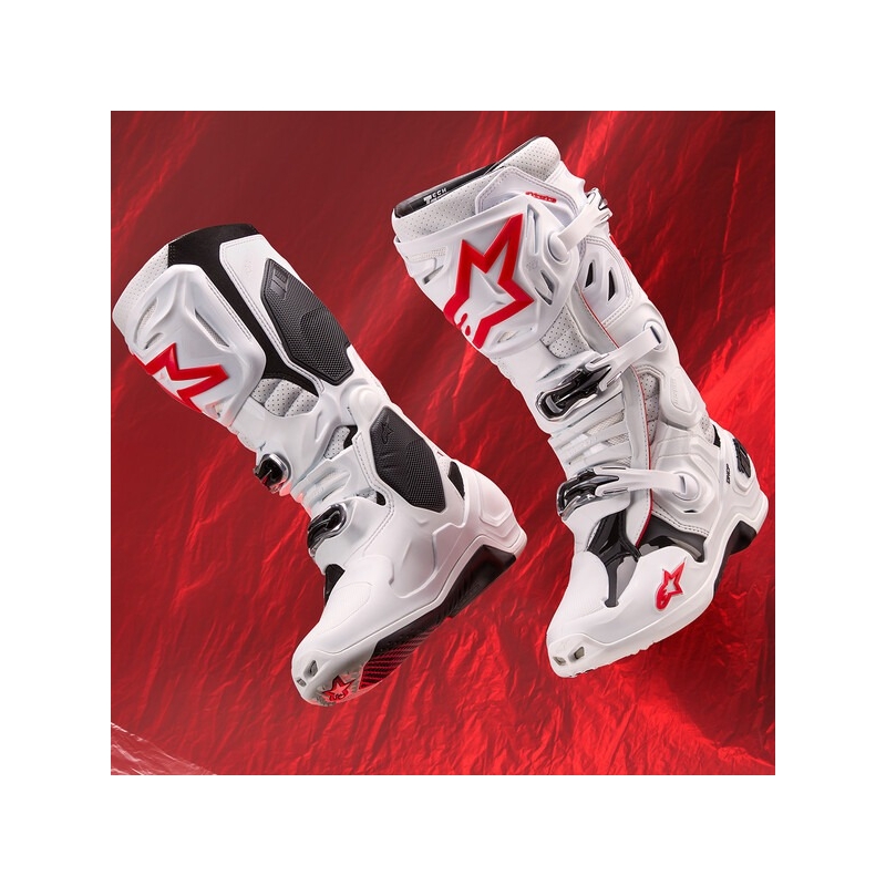 Alpinestars Tech 10 Supervented Moottoripyöräsaappaat Rei'itetty Valkoinen, Punainen ja Musta