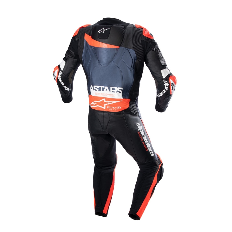 Jednodílná kožená kombinéza Alpinestars GP Plus 4 TECH-AIR kompatibilní černo-fluo červeno-tmavě modrá