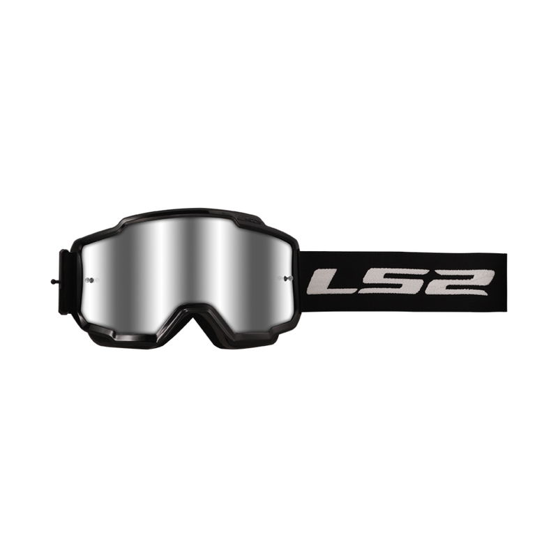 LS2 Charger motocross lasit musta hopeisella pleksillä varustettuna.