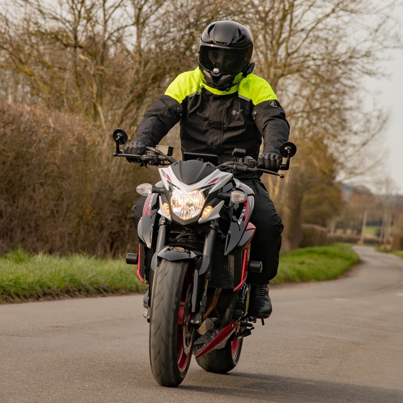 Oxford Spartan Short WP musta-fluokokeltainen moottoripyörätakki