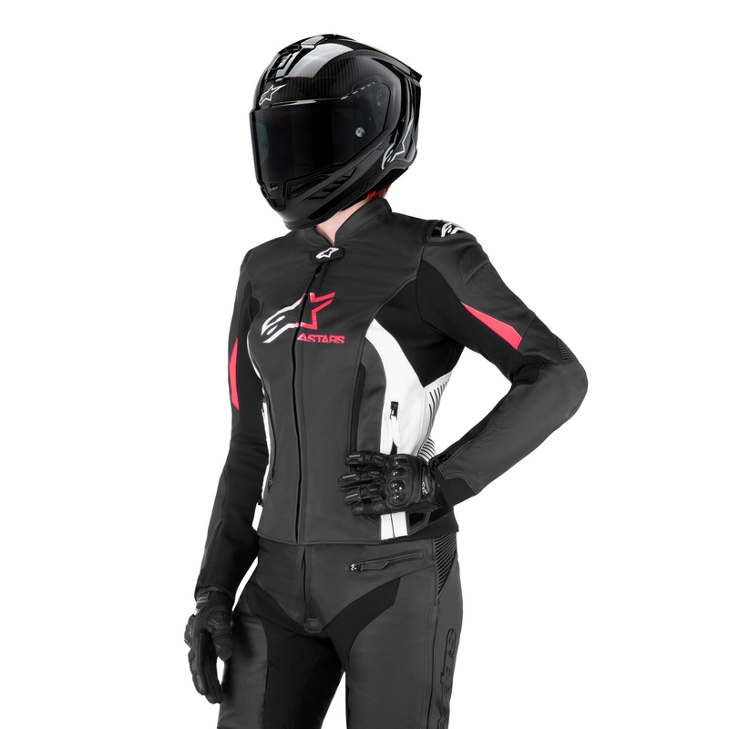 Alpinestars GP PLUS 4 Naisten moottoripyöräily takki musta, valkoinen ja vaaleanpunainen