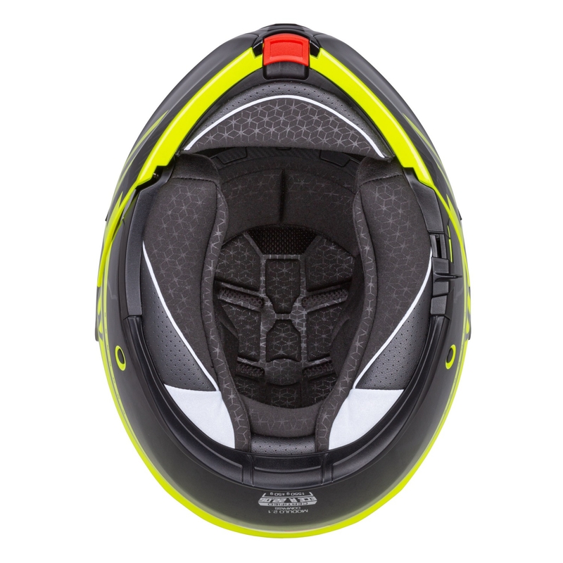 Cassida Modulo 2.1 Compass fluo keltainen-musta-hopea-punainen flip-up moottoripyöräilykypärä