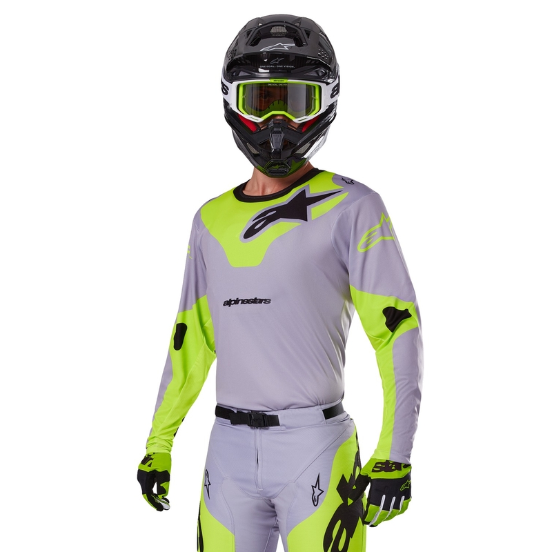 Alpinestars Racer Veil motocross paita harmaa-fluo keltainen