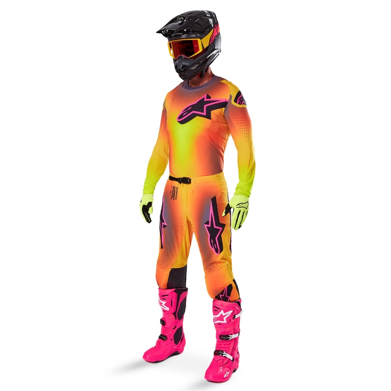 Motocross pelipaita Alpinestars Supertech Lipan kelta-vaaleanpunainen