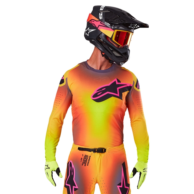 Motocross pelipaita Alpinestars Supertech Lipan kelta-vaaleanpunainen