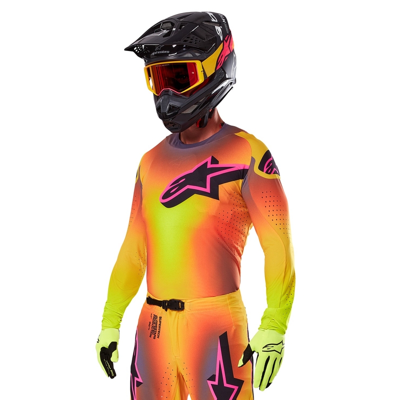 Motocross pelipaita Alpinestars Supertech Lipan kelta-vaaleanpunainen
