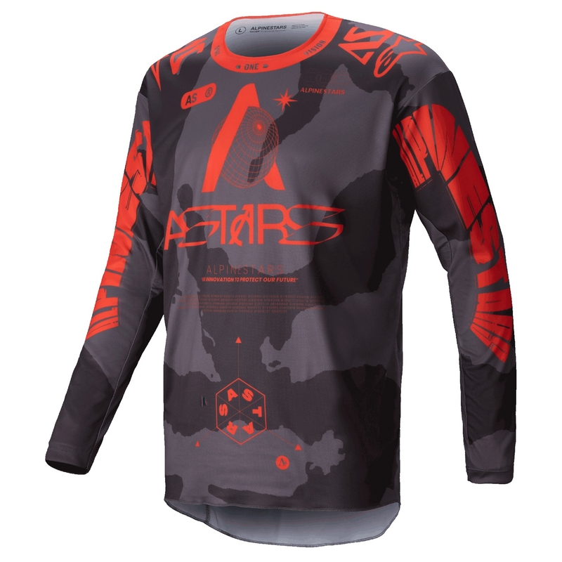 Alpinestars Racer Hollow harmaa camo-fluo oranssi motocross trikoo