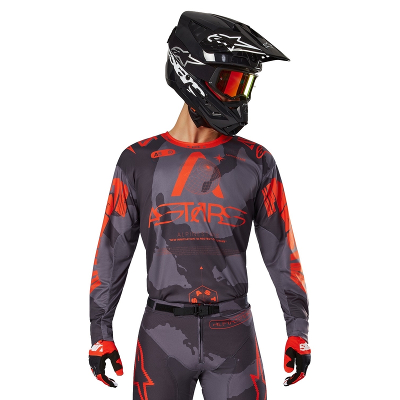 Alpinestars Racer Hollow harmaa camo-fluo oranssi motocross trikoo